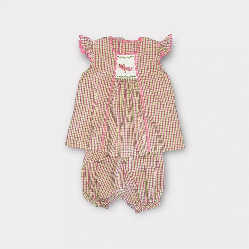 Remember Nguyen Plaid Smocked Lizard Top & Shorts Set NWOT